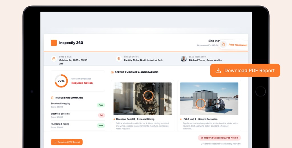 Automated PDF inspection report with photos and findings