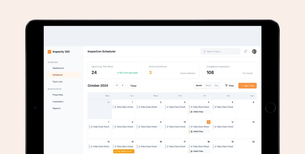 Inspection schedule with assigned inspectors and due dates