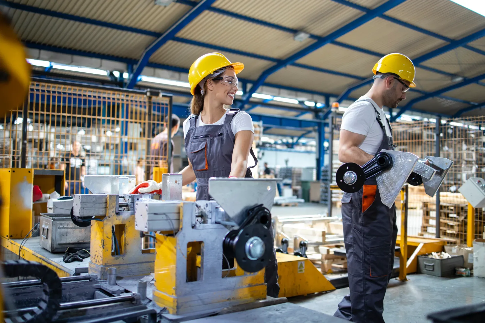 Employees on a factory production line during a safety walk