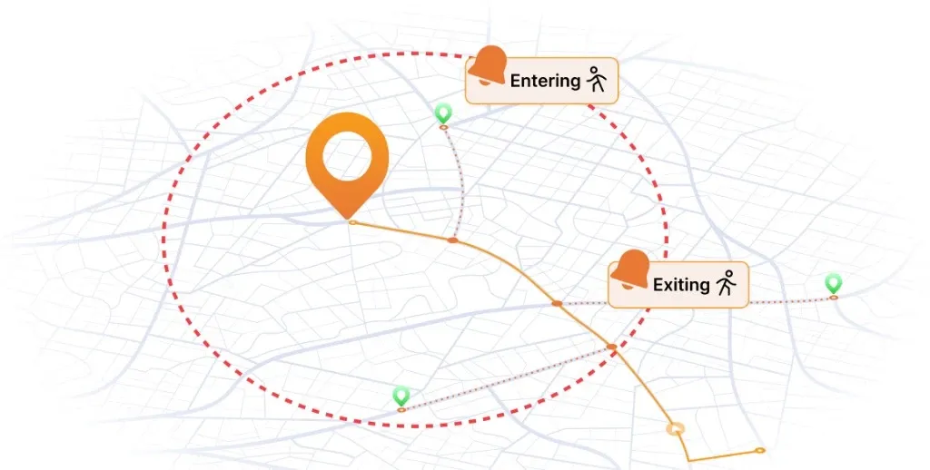 Map view with a geofenced inspection boundary and location pin