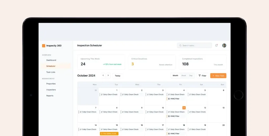 Inspection scheduler showing recurring assignments across a team calendar