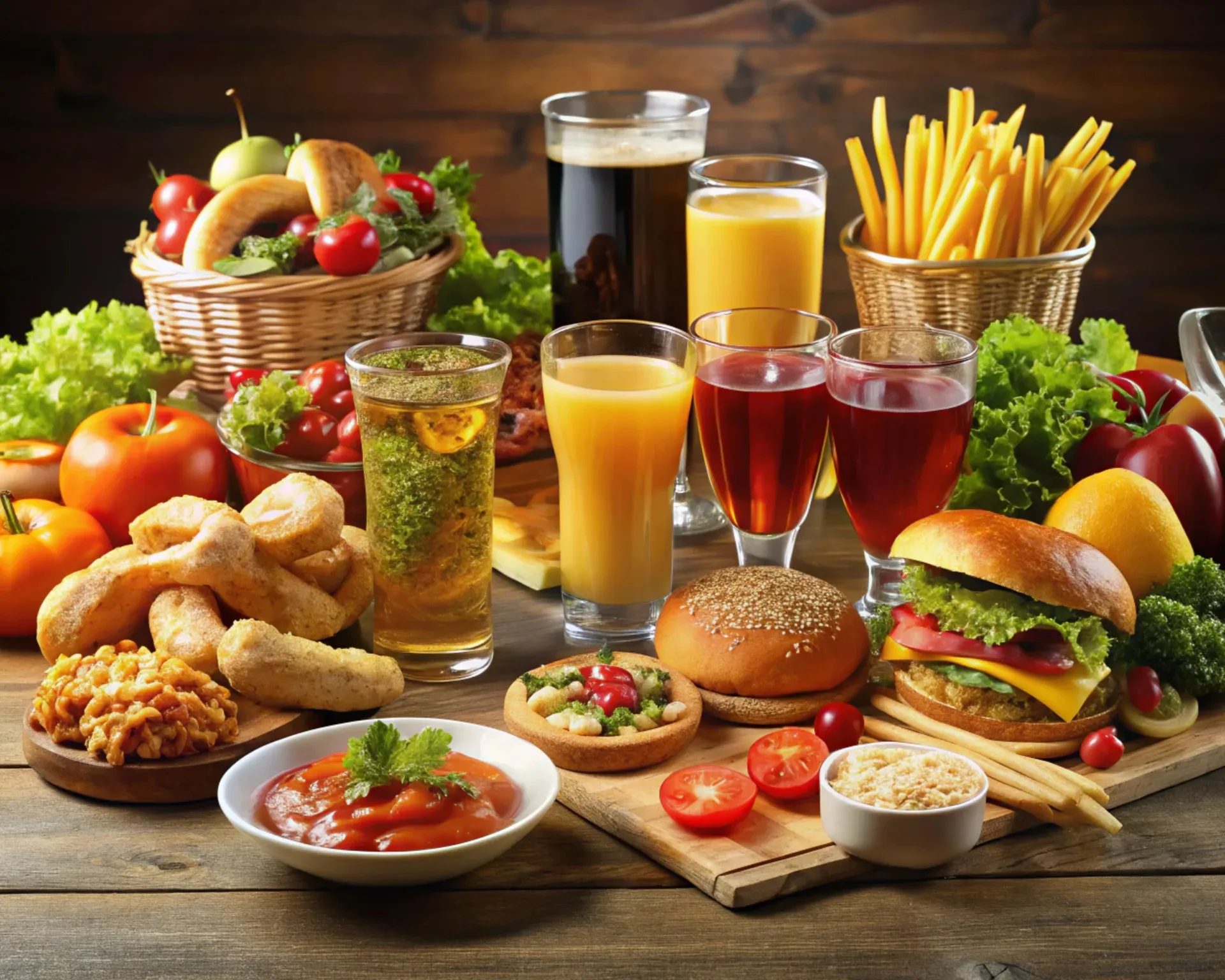 Food and beverage products on a counter